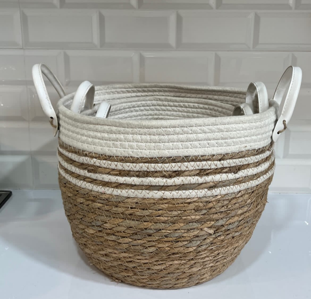 سبد سه تایی حصیری