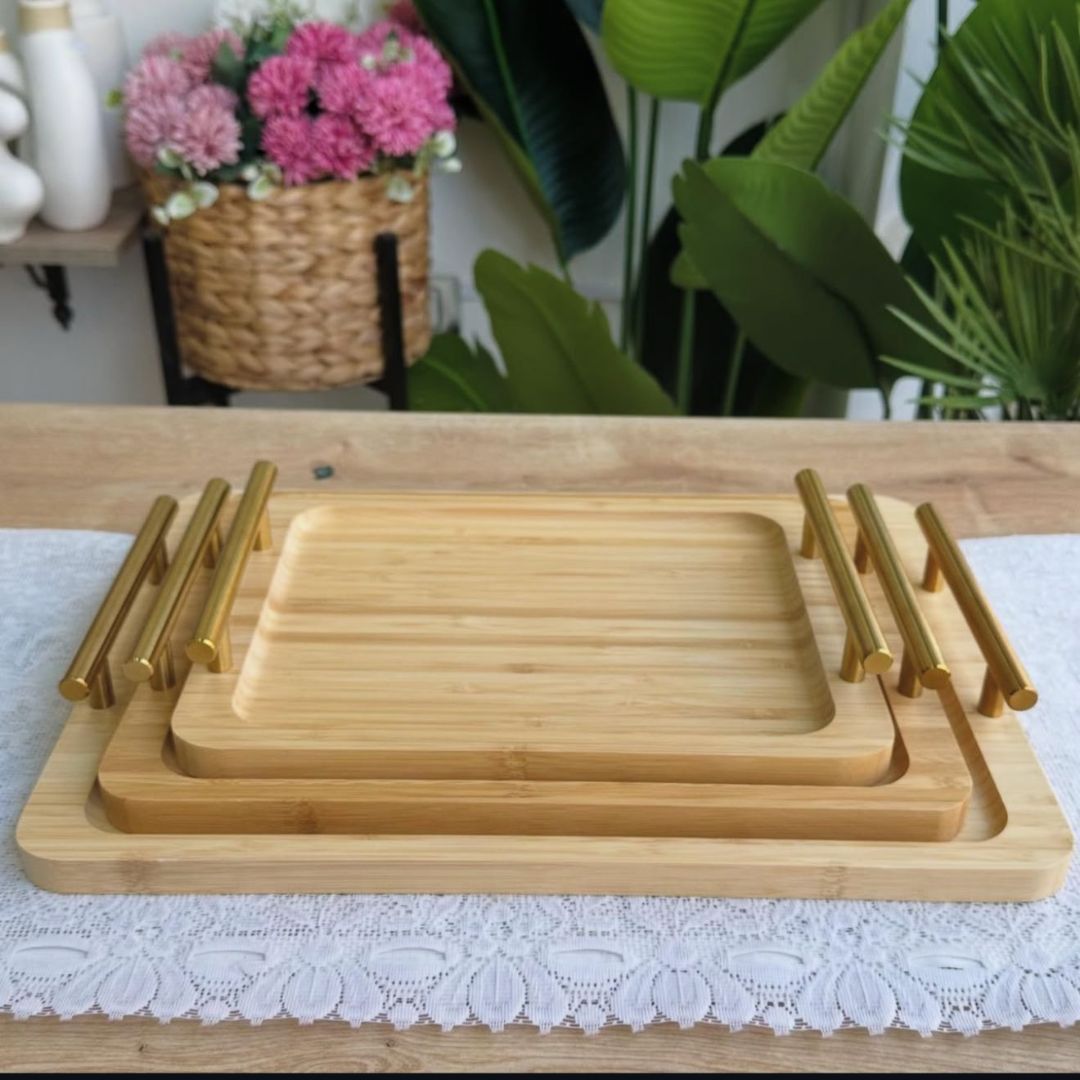 سینی بامبو دسته فلزی